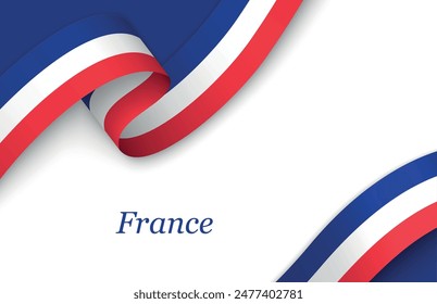 Curved ribbon with fllag of France on white background with copyspace