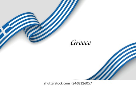 Curved ribbon with fllag of Greece on white background with copyspace