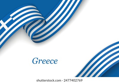 Curved ribbon with fllag of Greece on white background with copyspace