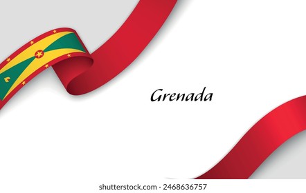 Curved ribbon with fllag of Grenada on white background with copyspace