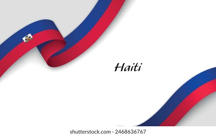 Curved ribbon with fllag of Haiti on white background with copyspace