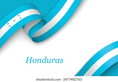 Curved ribbon with fllag of Honduras on white background with copyspace