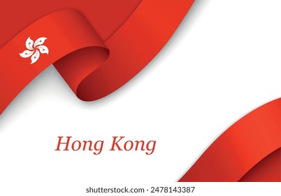 Curved ribbon with fllag of Hong Kong on white background with copyspace