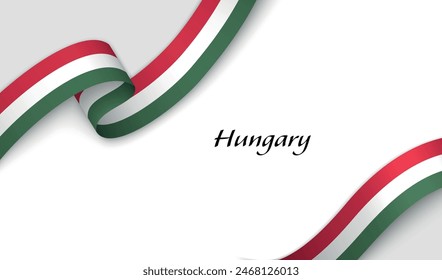 Curved ribbon with fllag of Hungary on white background with copyspace