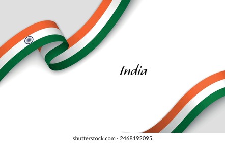 Curved ribbon with fllag of India on white background with copyspace