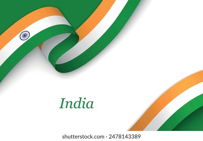 Curved ribbon with fllag of India on white background with copyspace