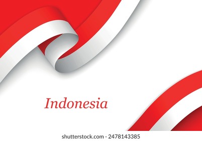 Curved ribbon with fllag of Indonesia on white background with copyspace