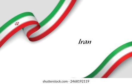 Curved ribbon with fllag of Iran on white background with copyspace