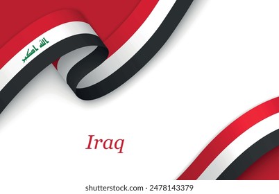 Curved ribbon with fllag of Iraq on white background with copyspace