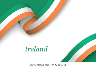 Cinta curvada con bandera de Irlanda sobre fondo blanco con copyspace