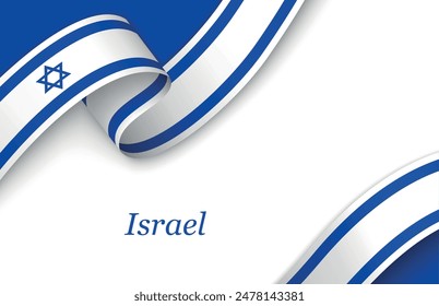 Curved ribbon with fllag of Israel on white background with copyspace