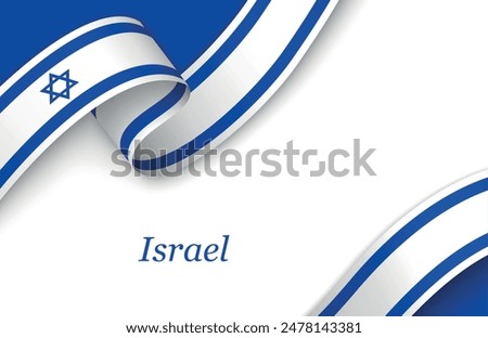 Curved ribbon with fllag of Israel on white background with copyspace