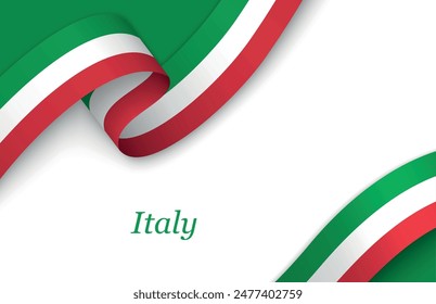 Curved ribbon with fllag of Italy on white background with copyspace