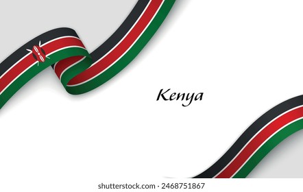 Curved ribbon with fllag of Kenya on white background with copyspace