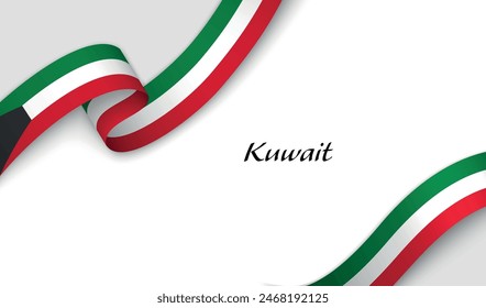 Curved ribbon with fllag of Kuwait on white background with copyspace