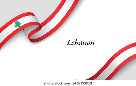 Curved ribbon with fllag of Lebanon on white background with copyspace
