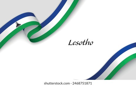 Curved ribbon with fllag of Lesotho on white background with copyspace