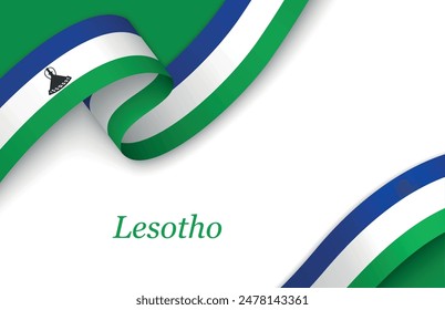 Curved ribbon with fllag of Lesotho on white background with copyspace