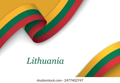 Curved ribbon with fllag of Lithuania on white background with copyspace