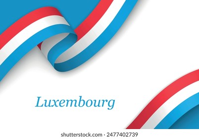 Curved ribbon with fllag of Luxembourg on white background with copyspace