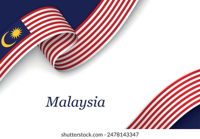 Curved ribbon with fllag of Malaysia on white background with copyspace