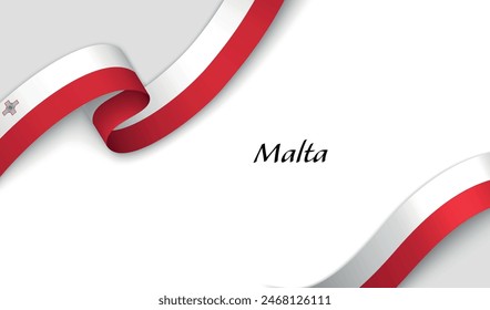 Curved ribbon with fllag of Malta on white background with copyspace