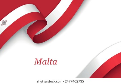 Curved ribbon with fllag of Malta on white background with copyspace