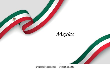 Curved ribbon with fllag of Mexico on white background with copyspace