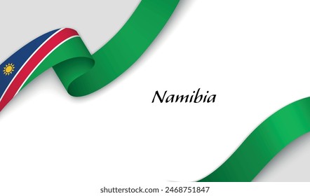 Curved ribbon with fllag of Namibia on white background with copyspace