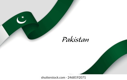 Curved ribbon with fllag of Pakistan on white background with copyspace