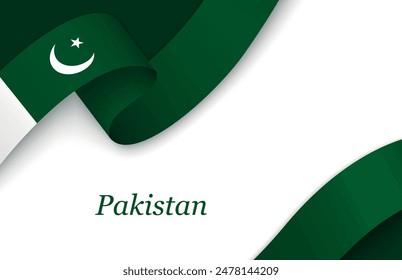 Curved ribbon with fllag of Pakistan on white background with copyspace