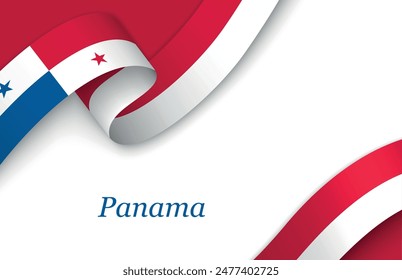 Curved ribbon with fllag of Panama on white background with copyspace