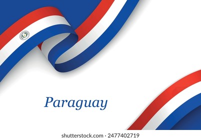 Cinta curva con bandera de Paraguay sobre fondo blanco con copyspace