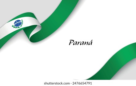 Curved ribbon with fllag of Parana is a state of Brazil on white background with copyspace