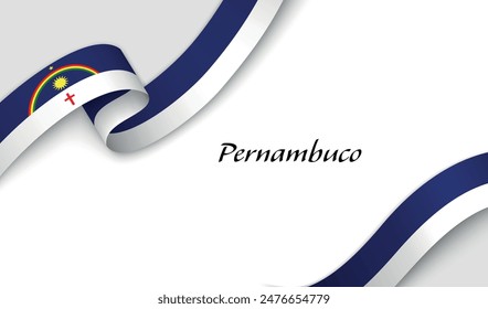 Curved ribbon with fllag of Pernambuco is a state of Brazil on white background with copyspace