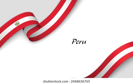 Curved ribbon with fllag of Peru on white background with copyspace