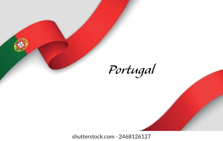 Curved ribbon with fllag of Portugal on white background with copyspace