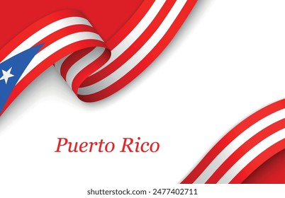 Curved ribbon with fllag of Puerto Rico on white background with copyspace