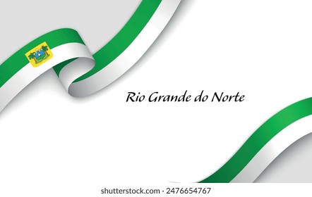 Cinta curvada con bandera de Rio Grande do Norte es un estado de Brasil sobre fondo blanco con copyspace