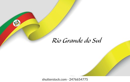 Cinta curvada con bandera de Rio Grande do Sul es un estado de Brasil sobre fondo blanco con copyspace