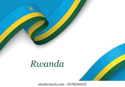 Curved ribbon with fllag of Rwanda on white background with copyspace