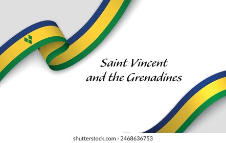 Curved ribbon with fllag of Saint Vincent and the Grenadines on white background with copyspace