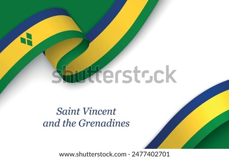 Curved ribbon with fllag of Saint Vincent and the Grenadines on white background with copyspace