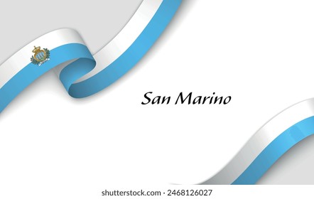 Curved ribbon with fllag of San Marino on white background with copyspace