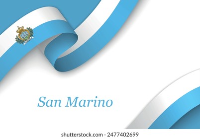 Curved ribbon with fllag of San Marino on white background with copyspace