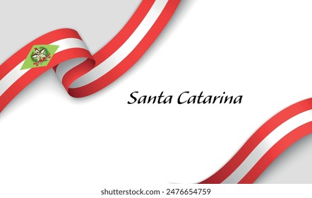 Curved ribbon with fllag of Santa Catarina is a state of Brazil on white background with copyspace