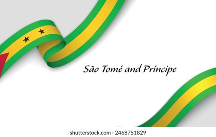 Curved ribbon with fllag of Sao Tome and Principe on white background with copyspace