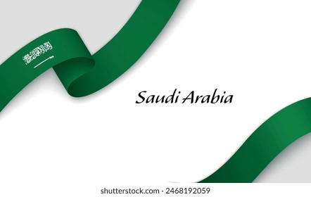 Curved ribbon with fllag of Saudi Arabia on white background with copyspace