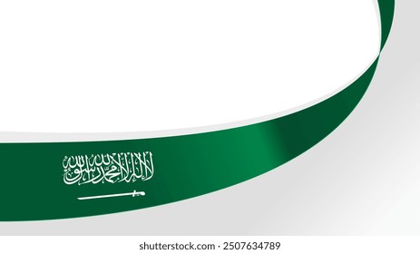 Curved ribbon with fllag of Saudi Arabia on white background with copyspace