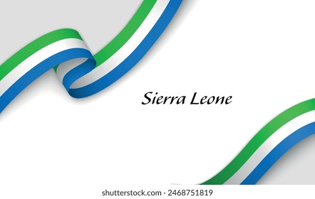 Curved ribbon with fllag of Sierra Leone on white background with copyspace